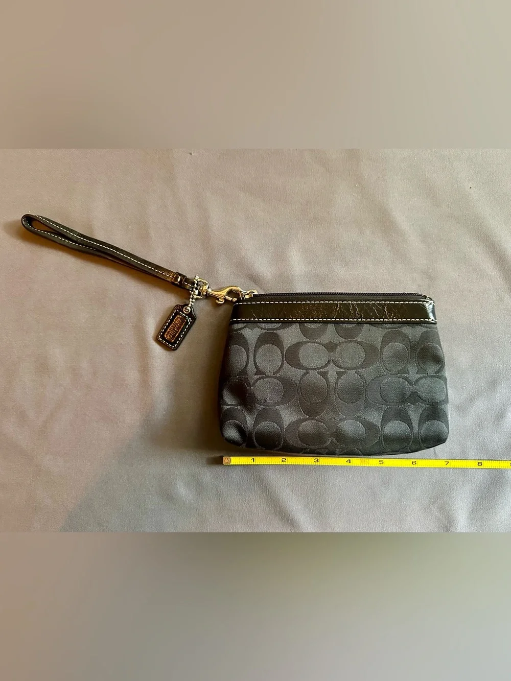 Coach Black Signature Wristlet with Gloss Trim